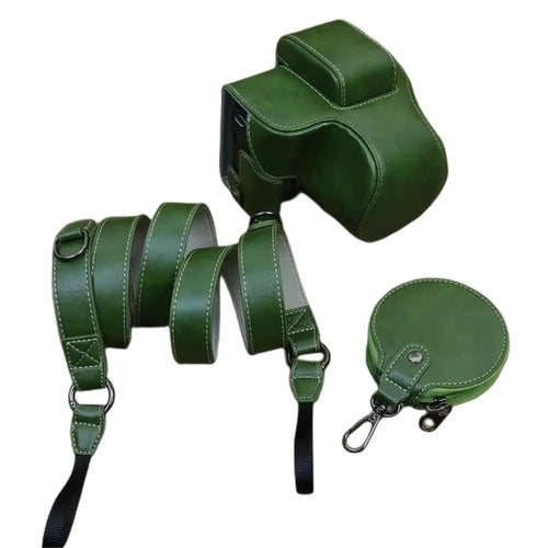 For Canon EOS R50 / R100 PU Leather Camera Case Battery Opening Design Camera Cover with Strap and Small Bag - Green - 1