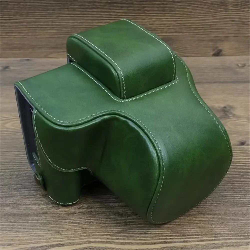 For Canon EOS R50 / R100 PU Leather Camera Case Battery Opening Design Camera Cover with Strap and Small Bag - Green - 2