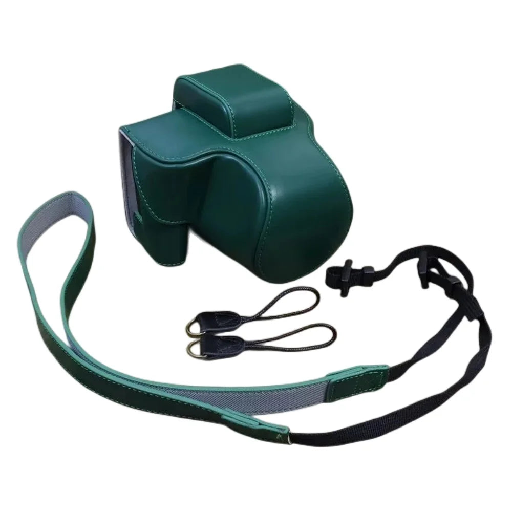 For Canon EOS R50 / R100 Detachable PU Leather Camera Bag Protective Cover with Shoulder Strap - Green - 1