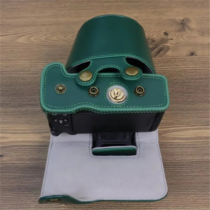 For Canon EOS R50 / R100 Detachable PU Leather Camera Bag Protective Cover with Shoulder Strap - Green - 4