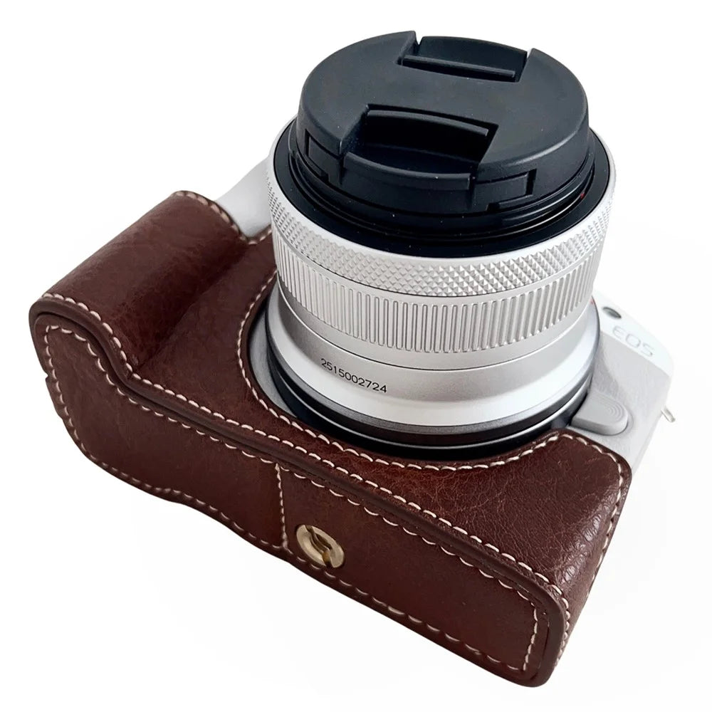 For Canon EOS R50 / R100 Buffalo Texture PU Leather Bottom Case Half Body Camera Cover with Battery Opening - Coffee - 1