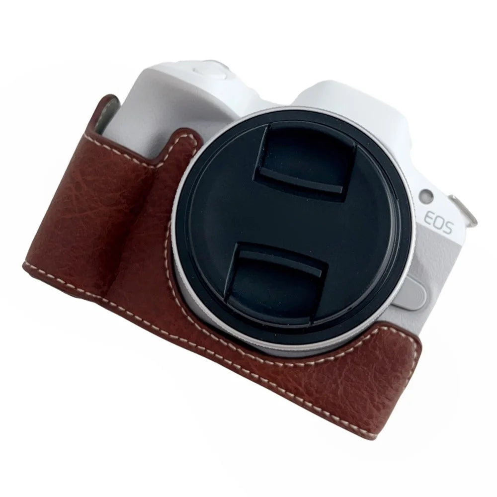 For Canon EOS R50 / R100 Buffalo Texture PU Leather Bottom Case Half Body Camera Cover with Battery Opening - Coffee - 2