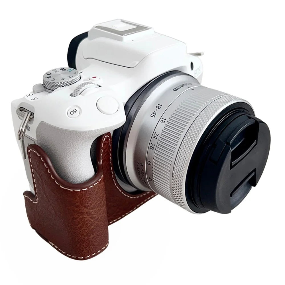 For Canon EOS R50 / R100 Buffalo Texture PU Leather Bottom Case Half Body Camera Cover with Battery Opening - Coffee - 3