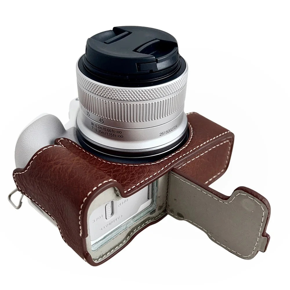 For Canon EOS R50 / R100 Buffalo Texture PU Leather Bottom Case Half Body Camera Cover with Battery Opening - Coffee - 4