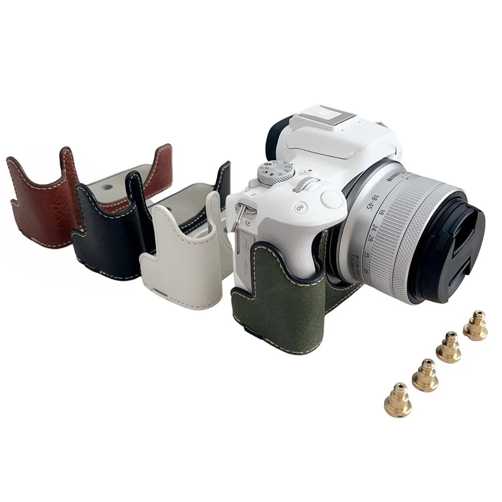 For Canon EOS R50 / R100 Buffalo Texture PU Leather Bottom Case Half Body Camera Cover with Battery Opening - Coffee - 6