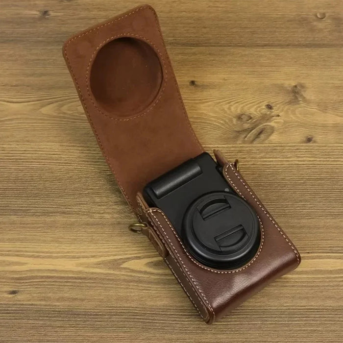 For Sony ZV-1 / ZV-1 II / ZV-1F PU Leather Camera Bag Protective Cover with Shoulder Strap, Vertical Type - Coffee - 4