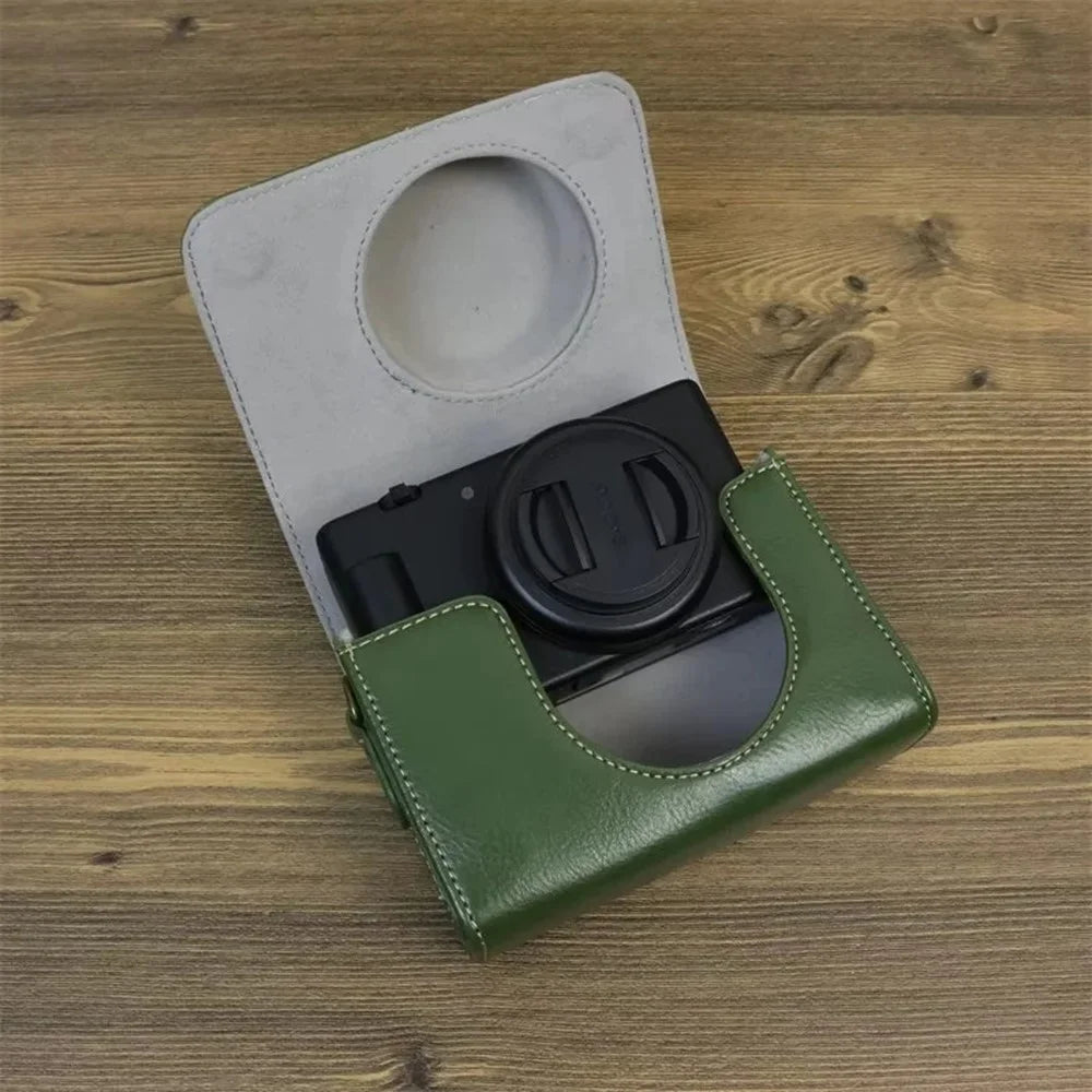 For Sony ZV-1 / ZV-1 II / ZV-1F Case PU Leather Protective Camera Bag with Shoulder Strap, Horizontal Type - Green - 7