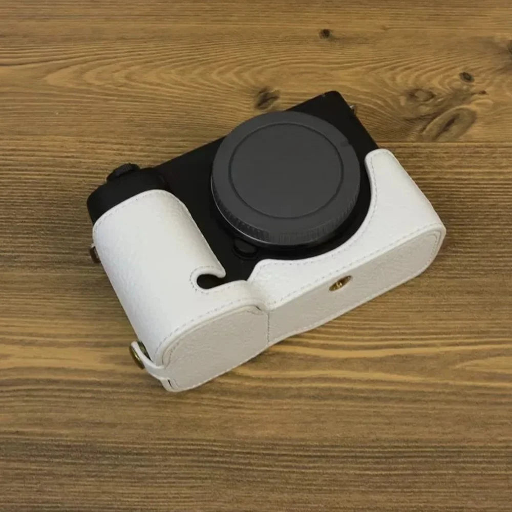 For Sony ZV-E1 Half Body Cover Genuine Cow Leather Camera Bottom Case with Battery Opening - White - 2
