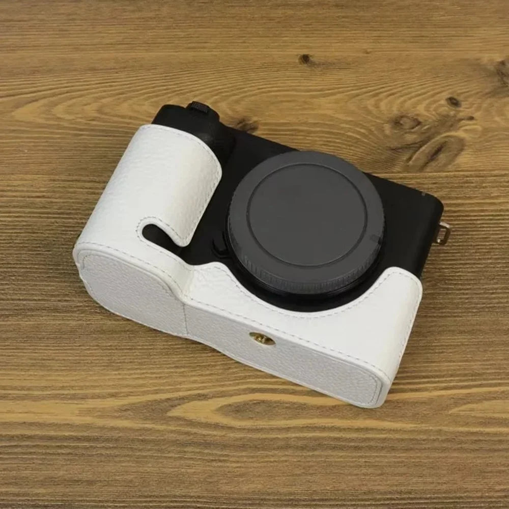 For Sony ZV-E1 Half Body Cover Genuine Cow Leather Camera Bottom Case with Battery Opening - White - 3