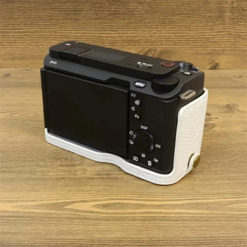 For Sony ZV-E1 Half Body Cover Genuine Cow Leather Camera Bottom Case with Battery Opening - White - 4