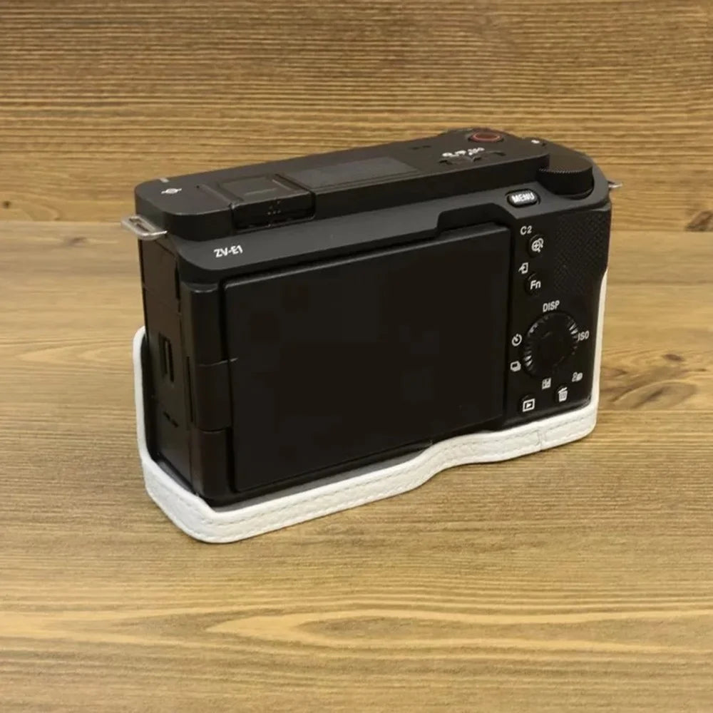 For Sony ZV-E1 Half Body Cover Genuine Cow Leather Camera Bottom Case with Battery Opening - White - 5