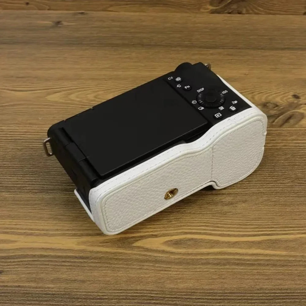 For Sony ZV-E1 Half Body Cover Genuine Cow Leather Camera Bottom Case with Battery Opening - White - 6