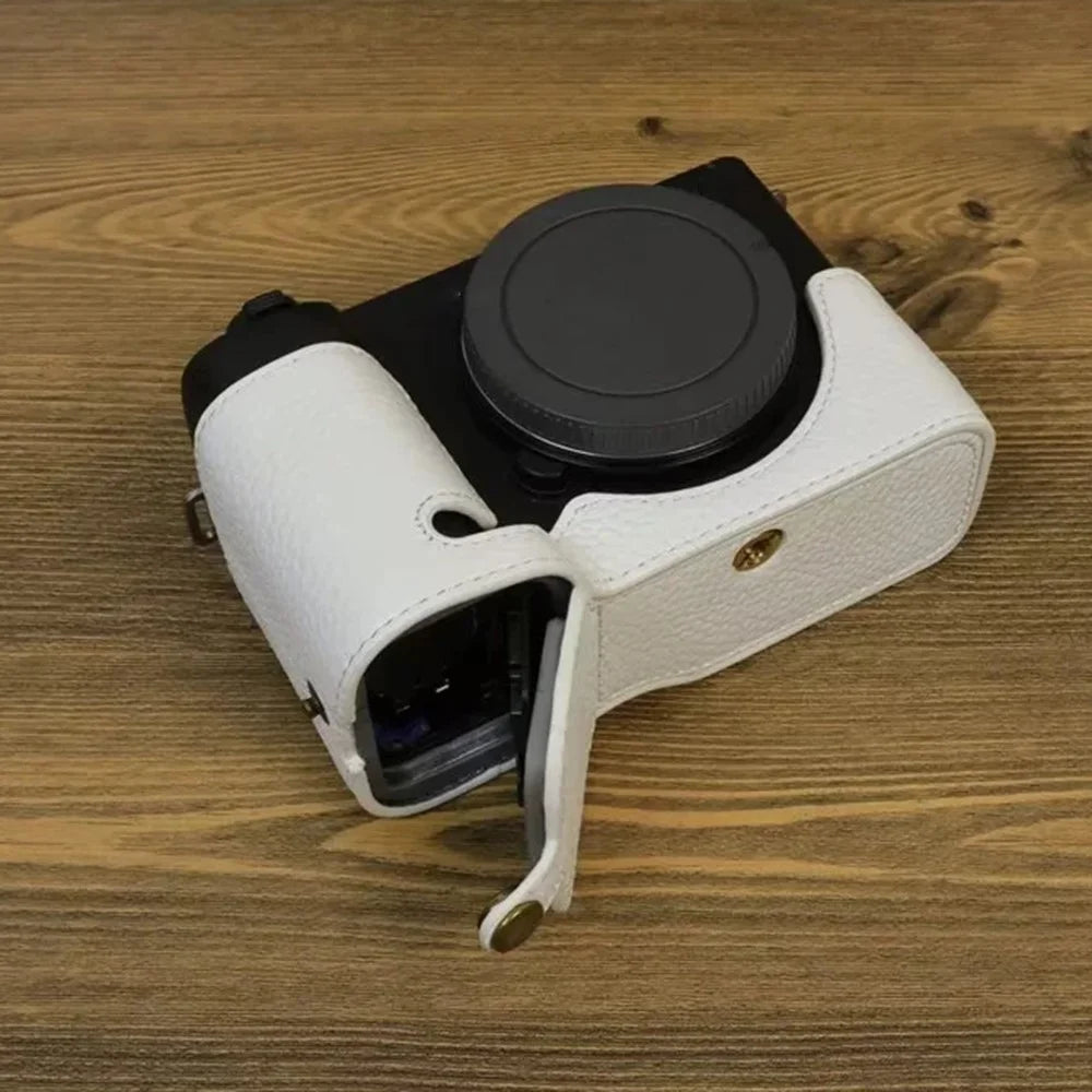 For Sony ZV-E1 Half Body Cover Genuine Cow Leather Camera Bottom Case with Battery Opening - White - 7