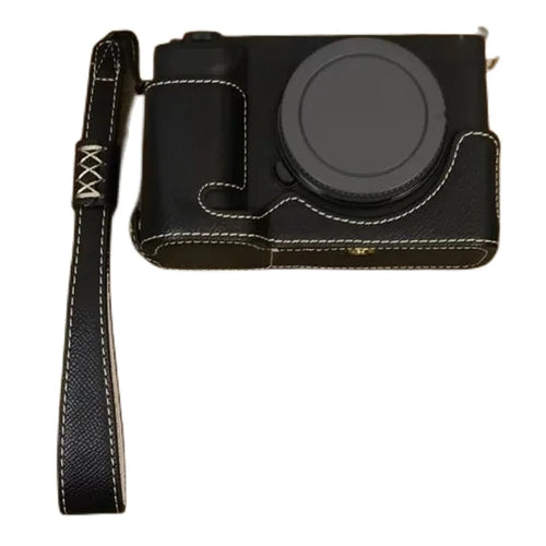 For Sony ZV-E1 Battery Opening Design PU Leather Camera Bottom Cover Half Body Case with Hand Strap - Black - 1