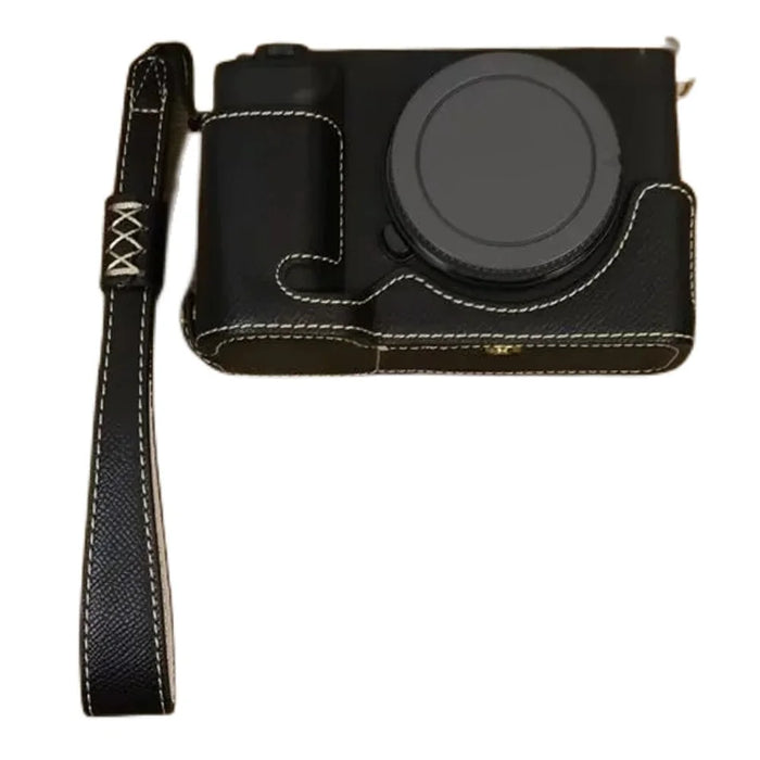 For Sony ZV-E1 Battery Opening Design PU Leather Camera Bottom Cover Half Body Case with Hand Strap - Black - 1