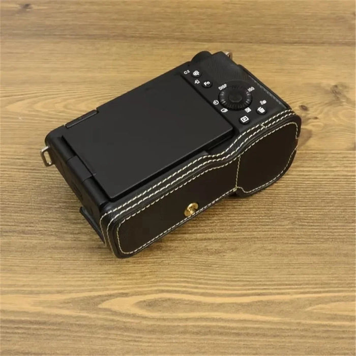 For Sony ZV-E1 Battery Opening Design PU Leather Camera Bottom Cover Half Body Case with Hand Strap - Black - 4