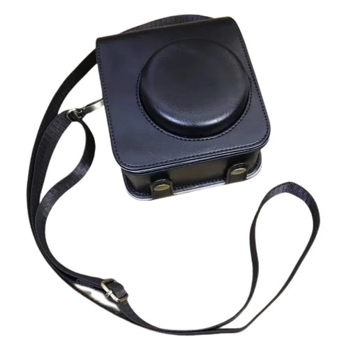 For Fujifilm Instax Mini 12 PU Leather Camera Bag Protective Cover with Shoulder Strap - Black - 1