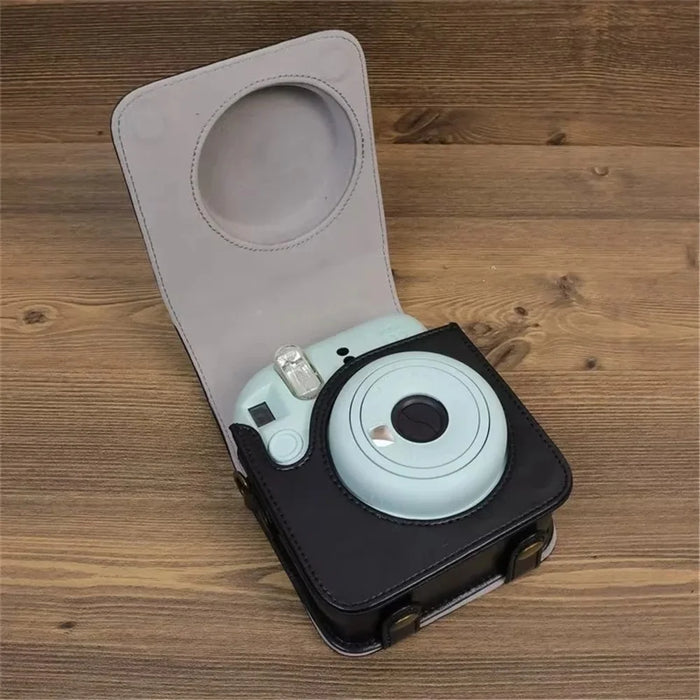 For Fujifilm Instax Mini 12 PU Leather Camera Bag Protective Cover with Shoulder Strap - Black - 3
