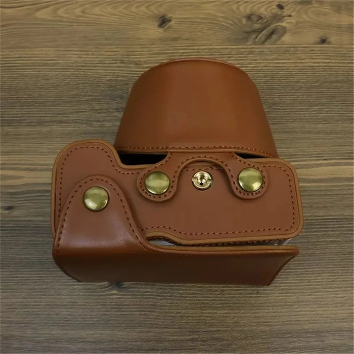 PU Leather Case for Sony ZV-E1 Camera Protector Anti-Scratch Anti-Drop Cover Set with Strap - Light Brown - 3