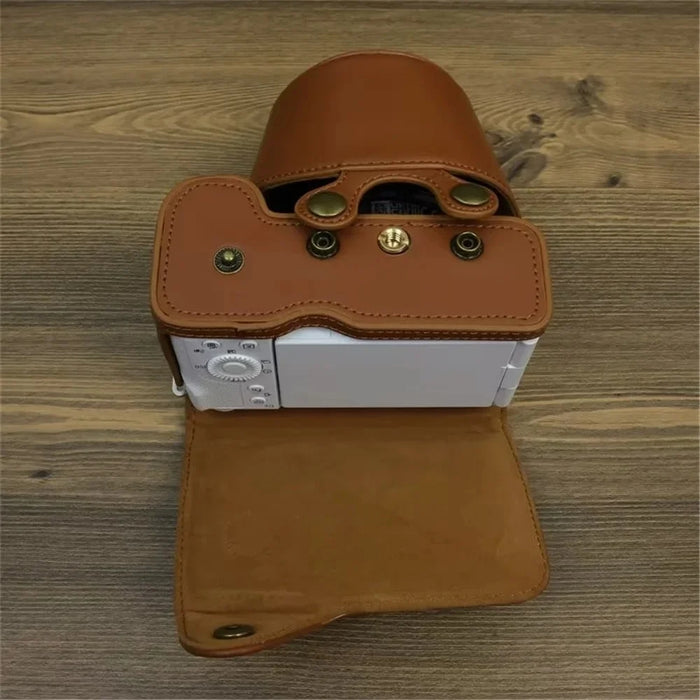 PU Leather Case for Sony ZV-E1 Camera Protector Anti-Scratch Anti-Drop Cover Set with Strap - Light Brown - 4
