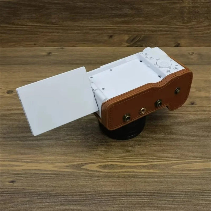 PU Leather Case for Sony ZV-E1 Camera Protector Anti-Scratch Anti-Drop Cover Set with Strap - Light Brown - 5