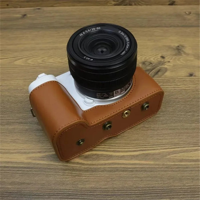 PU Leather Case for Sony ZV-E1 Camera Protector Anti-Scratch Anti-Drop Cover Set with Strap - Light Brown - 6