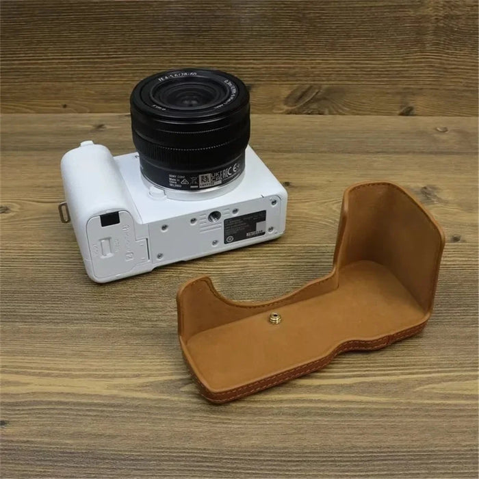 PU Leather Case for Sony ZV-E1 Camera Protector Anti-Scratch Anti-Drop Cover Set with Strap - Light Brown - 7