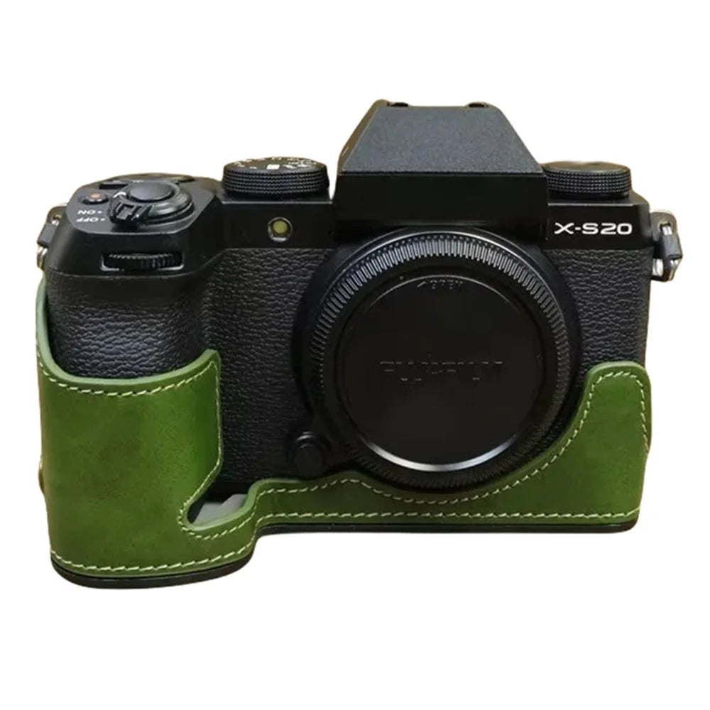 For Fujifilm X-S20 Anti-Scratch PU Leather Camera Bottom Cover Half Body Case Easy to Replace Battery - Green - 1