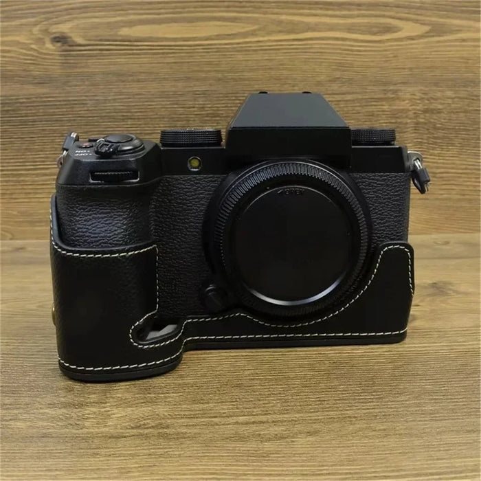 For Fujifilm X-S20 Camera PU Leather Bottom Case Battery Opening Design Half Body Cover with Hand Strap - Black - 2