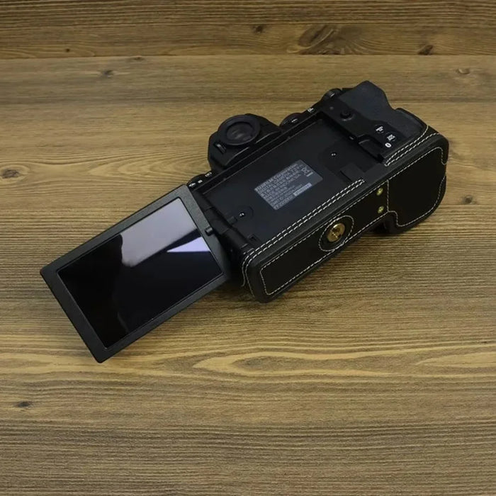 For Fujifilm X-S20 Camera PU Leather Bottom Case Battery Opening Design Half Body Cover with Hand Strap - Black - 4