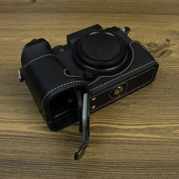 For Fujifilm X-S20 Camera PU Leather Bottom Case Battery Opening Design Half Body Cover with Hand Strap - Black - 7