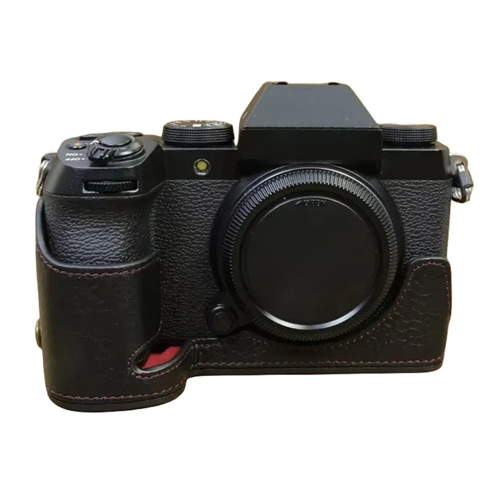For Fujifilm X-S20 Genuine Cow Leather Camera Bottom Case Half Body Cover with Battery Opening - Black - 1