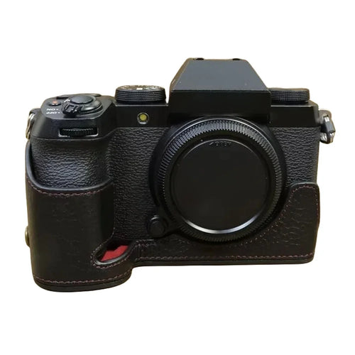 For Fujifilm X-S20 Genuine Cow Leather Camera Bottom Case Half Body Cover with Battery Opening - Black - 1