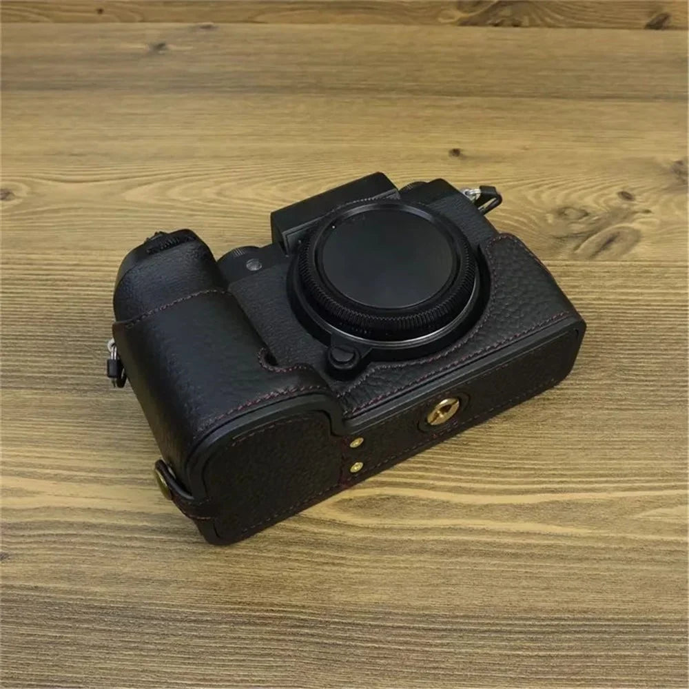 For Fujifilm X-S20 Genuine Cow Leather Camera Bottom Case Half Body Cover with Battery Opening - Black - 2