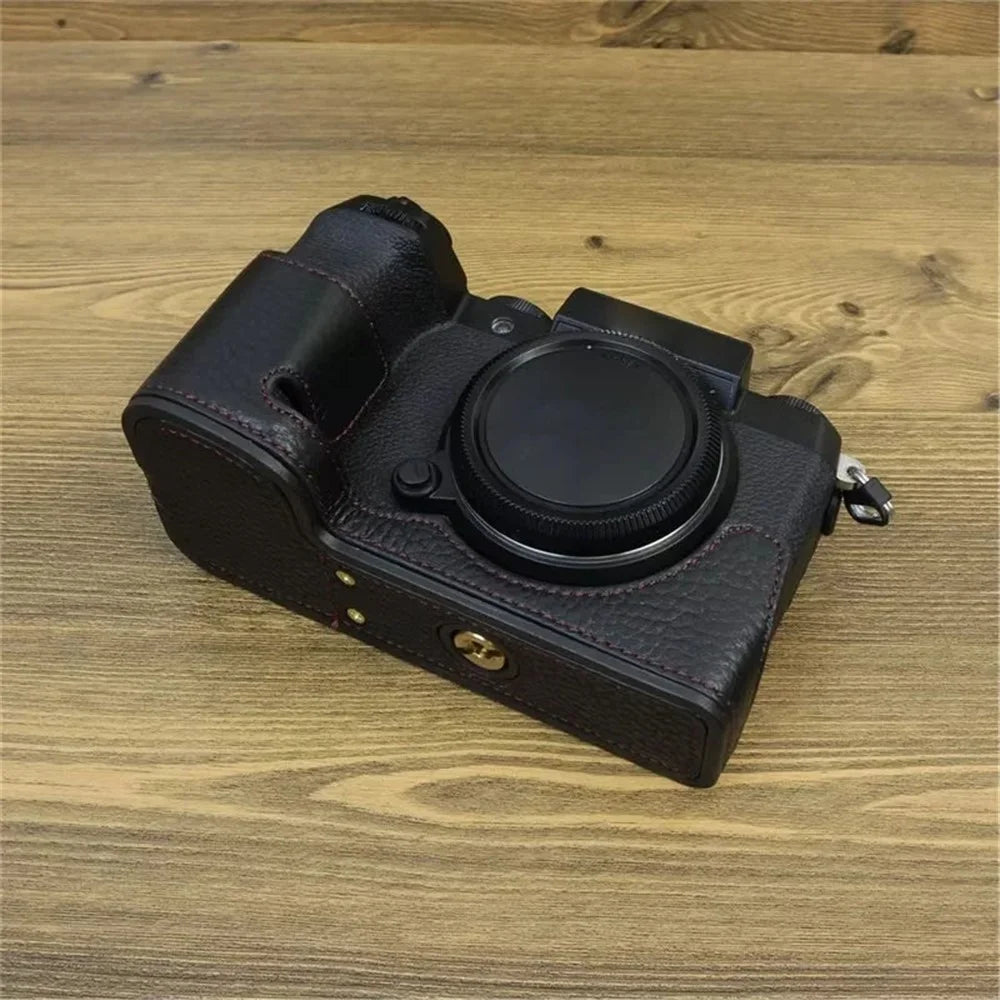 For Fujifilm X-S20 Genuine Cow Leather Camera Bottom Case Half Body Cover with Battery Opening - Black - 3
