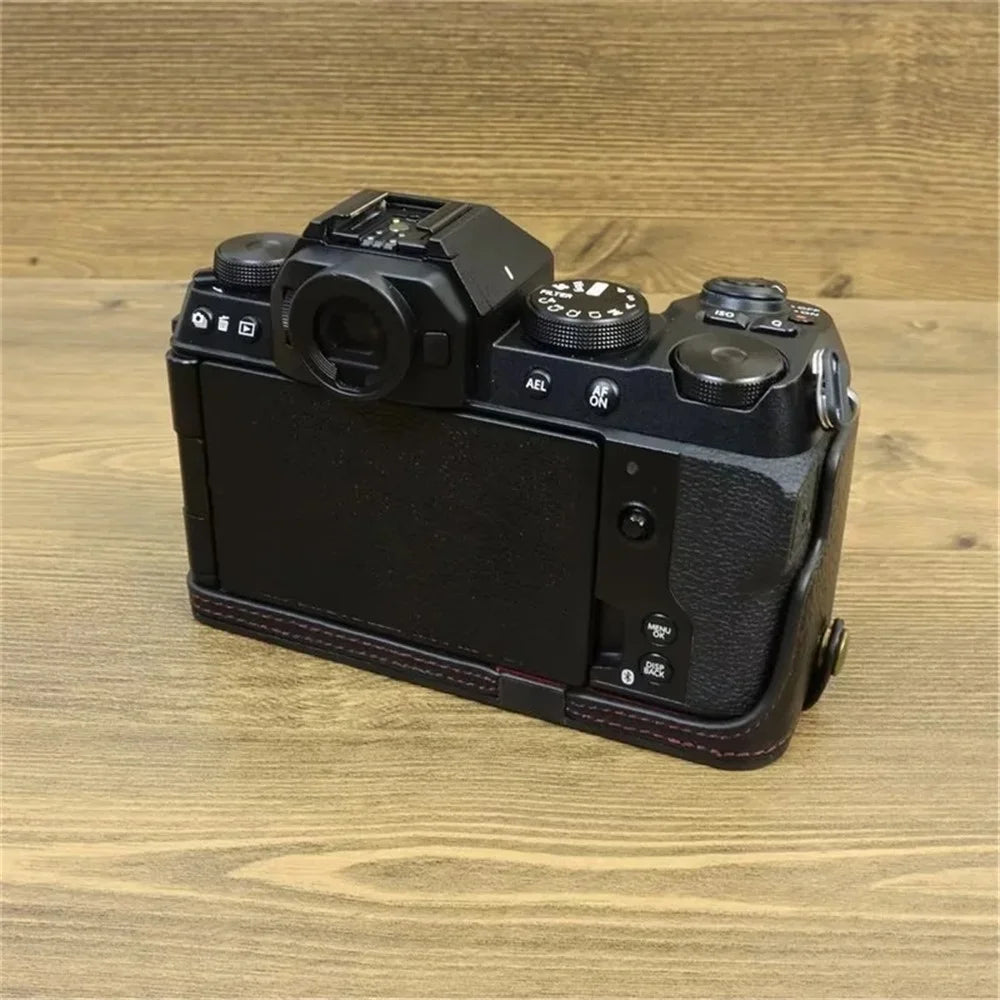 For Fujifilm X-S20 Genuine Cow Leather Camera Bottom Case Half Body Cover with Battery Opening - Black - 4