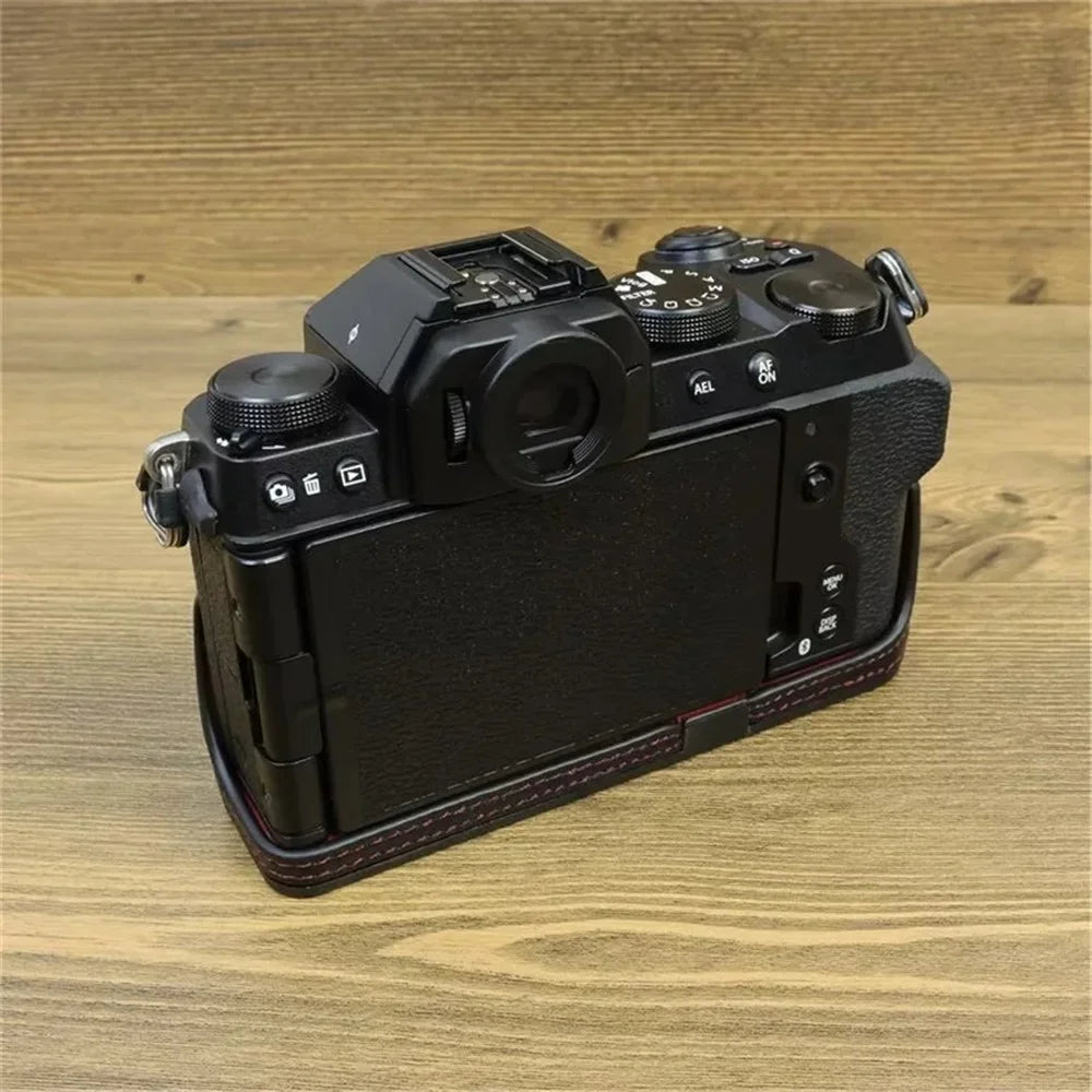 For Fujifilm X-S20 Genuine Cow Leather Camera Bottom Case Half Body Cover with Battery Opening - Black - 5