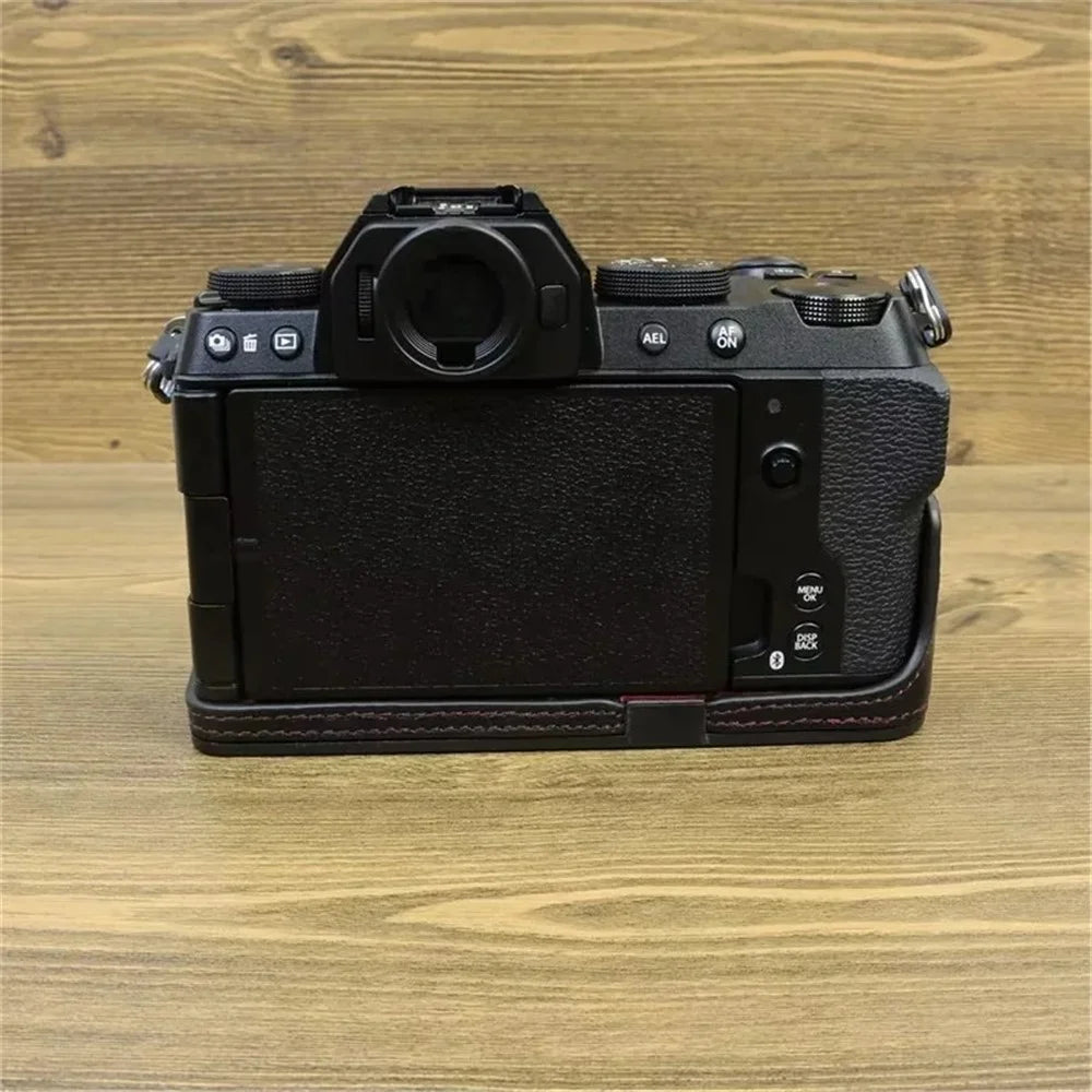 For Fujifilm X-S20 Genuine Cow Leather Camera Bottom Case Half Body Cover with Battery Opening - Black - 7