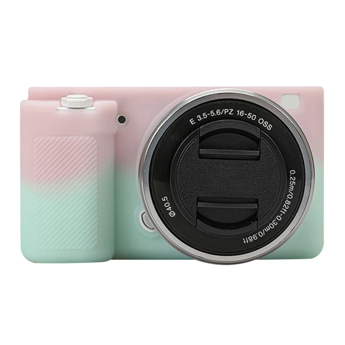 For Sony ZV-E10 Camera Protector Silicone Case Anti-Scratch Sleeve Cover - Pink+Green - 1