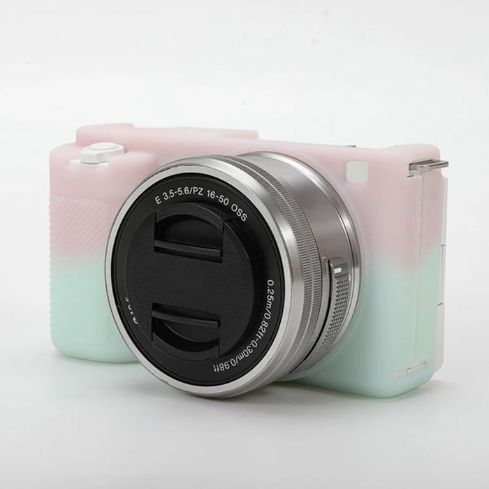 For Sony ZV-E10 Camera Protector Silicone Case Anti-Scratch Sleeve Cover - Pink+Green - 2