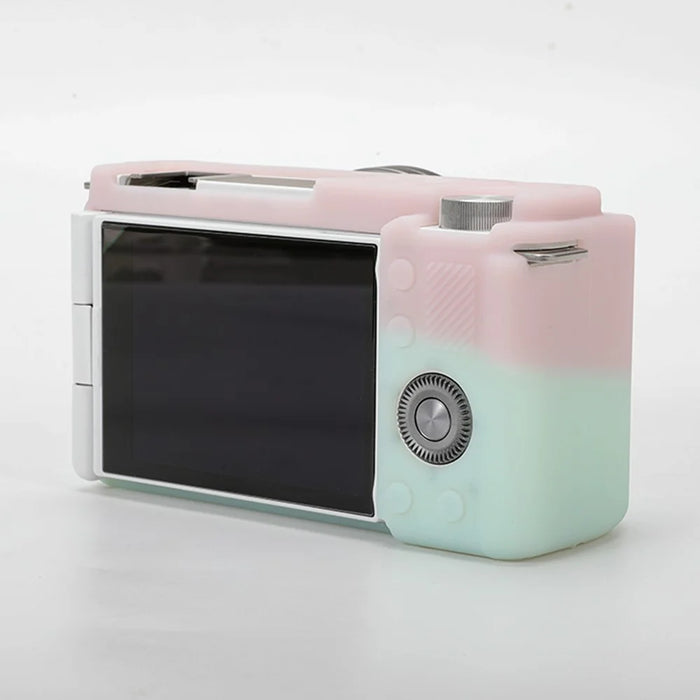 For Sony ZV-E10 Camera Protector Silicone Case Anti-Scratch Sleeve Cover - Pink+Green - 3