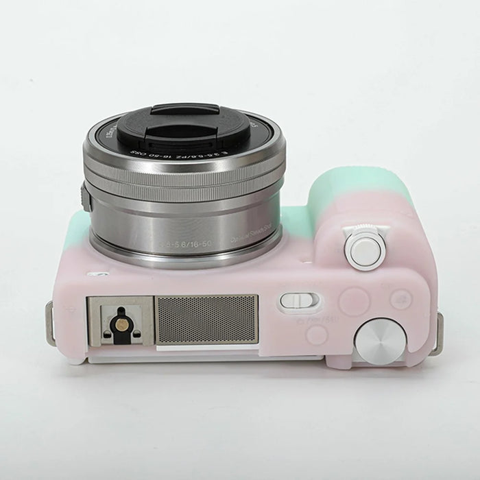 For Sony ZV-E10 Camera Protector Silicone Case Anti-Scratch Sleeve Cover - Pink+Green - 4