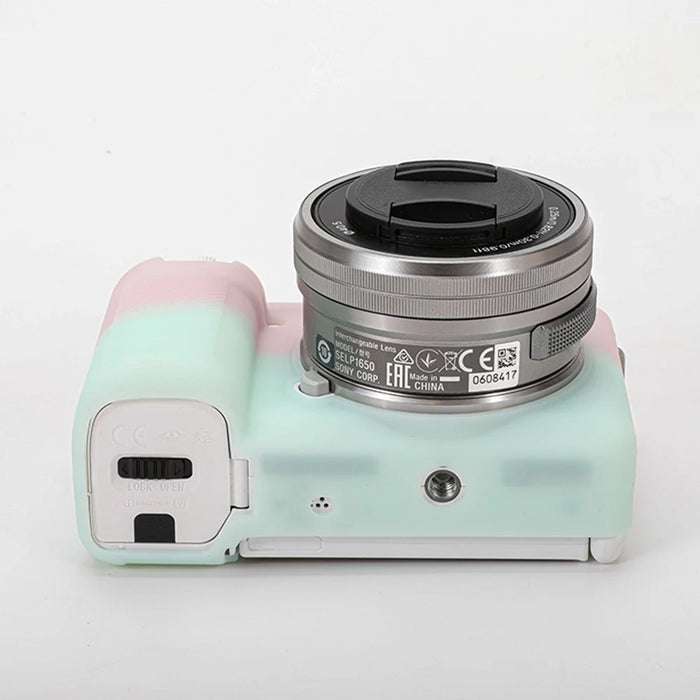 For Sony ZV-E10 Camera Protector Silicone Case Anti-Scratch Sleeve Cover - Pink+Green - 6