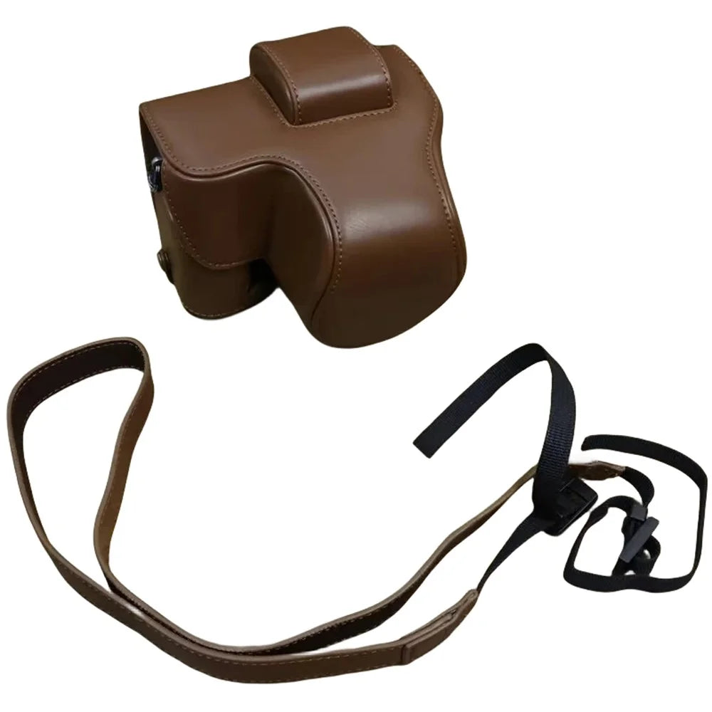For Fujifilm X-S20 PU Leather Camera Bag Battery Opening Anti-drop Case with Shoulder Strap - Coffee - 1