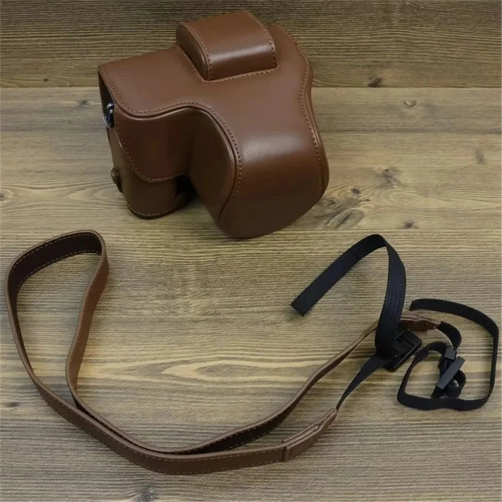 For Fujifilm X-S20 PU Leather Camera Bag Battery Opening Anti-drop Case with Shoulder Strap - Coffee - 2