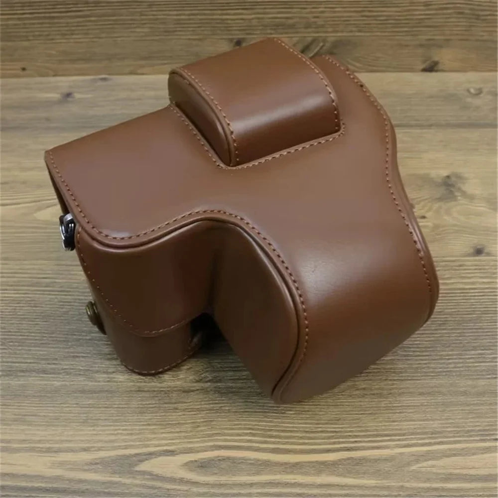 For Fujifilm X-S20 PU Leather Camera Bag Battery Opening Anti-drop Case with Shoulder Strap - Coffee - 3