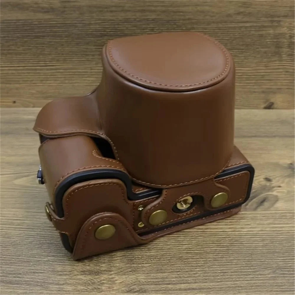 For Fujifilm X-S20 PU Leather Camera Bag Battery Opening Anti-drop Case with Shoulder Strap - Coffee - 4