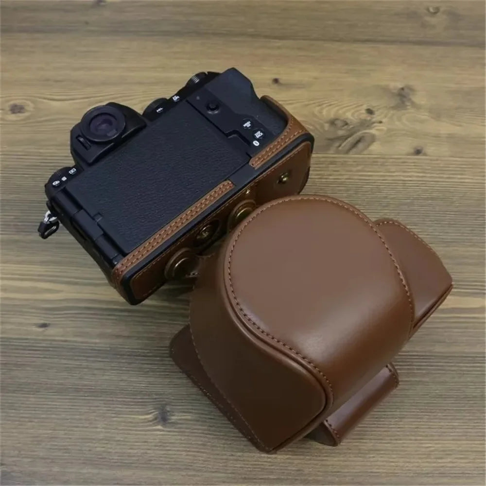 For Fujifilm X-S20 PU Leather Camera Bag Battery Opening Anti-drop Case with Shoulder Strap - Coffee - 5