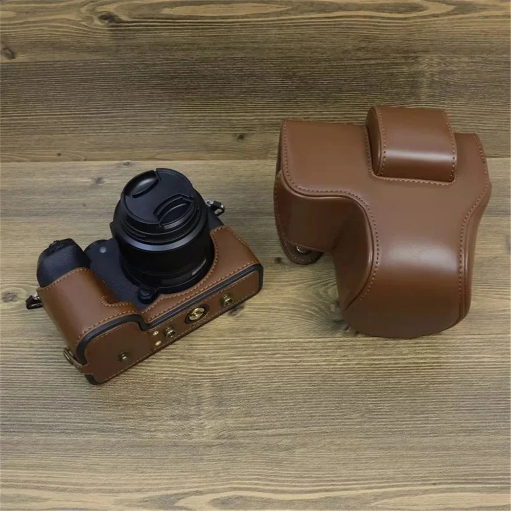 For Fujifilm X-S20 PU Leather Camera Bag Battery Opening Anti-drop Case with Shoulder Strap - Coffee - 6
