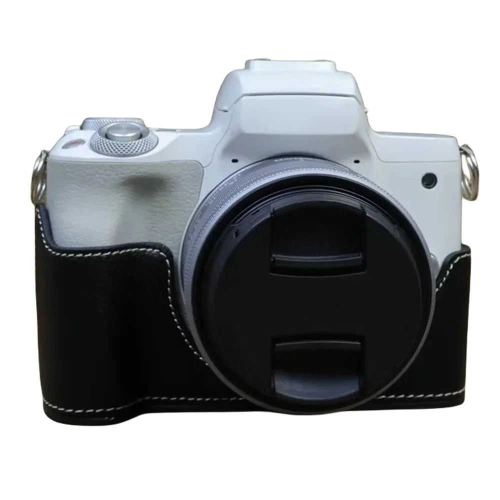 For Canon EOS M50 Mark II PU Leather Bottom Case Half Body Camera Protection Cover - Black - 1